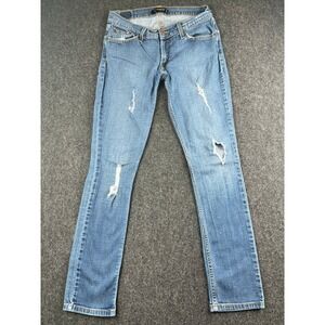 Levis 524 Superlow Skinny Jeans Womens 9 Medium Blue Distressed Low Rise Denim
